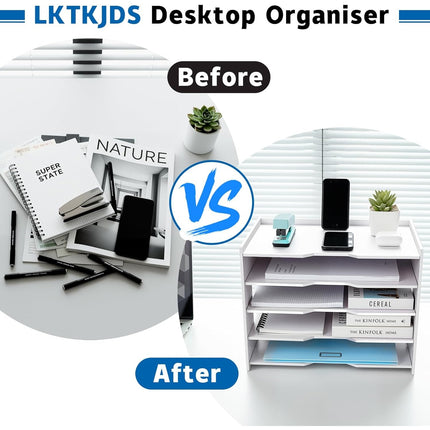 5-Tier Desktop File Organizer, White Paper Sorter and Document Holder for Office Desk, Home, School