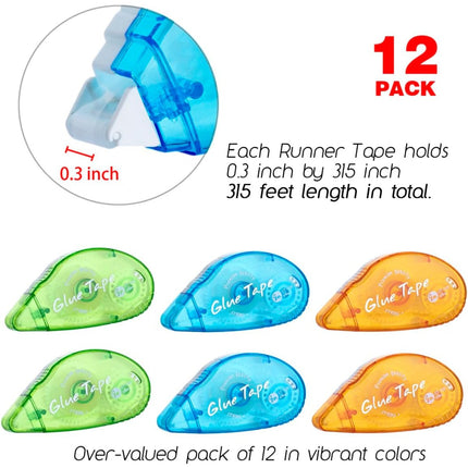12 Pack Double Sided Tape Roller - Permanent Adhesive Scrapbooking Tape Dispenser for Crafts, Arts Projects