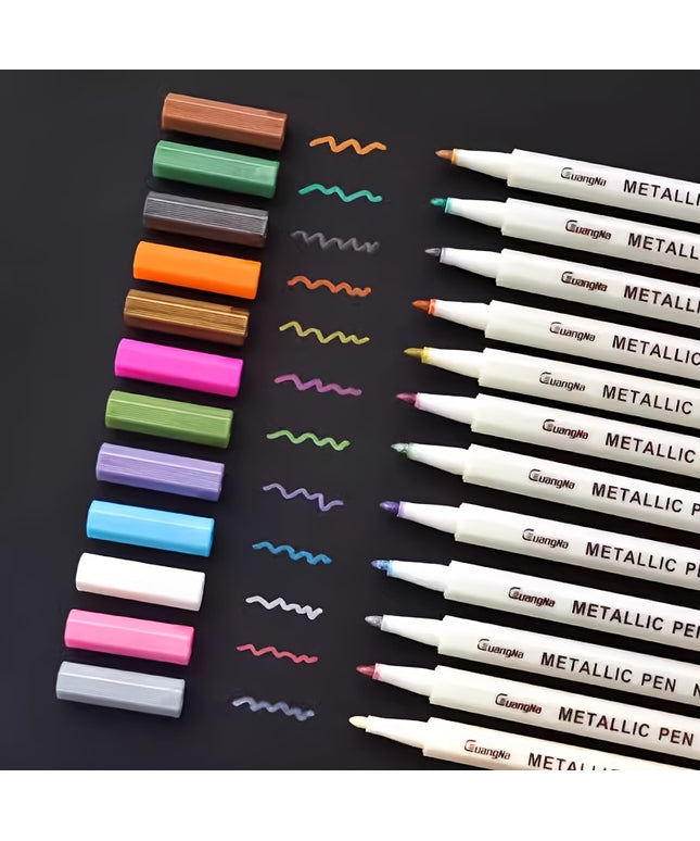 12pcs Fine Point Metallic Marker Pens for Black Paper, Rock Painting, Ceramics & DIY Crafts - Acid-Free Quick Dry