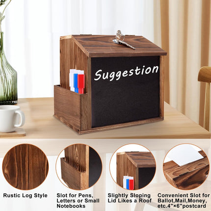 Versatile Wooden Locking Box with Chalkboard & Slot - Multi-Purpose Donation, Suggestion, Prayer & Ballot Box for Wall or Countertop Mount