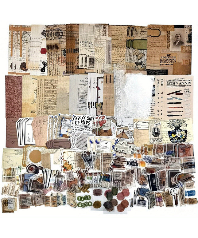 Vintage Scrapbook Sticker Set: 260pcs Retro Scrapbooking Accessories, Decorative Paper for Journaling and Crafting