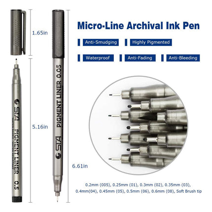 9pcs Micro-Pen Fineliner Set - Waterproof Archival Ink Drawing Pens for Artists, Illustration & Technical Work