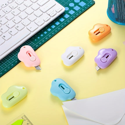 6pcs Cloud Mini Utility Knife Box Cutter With Keychain Hole Portable