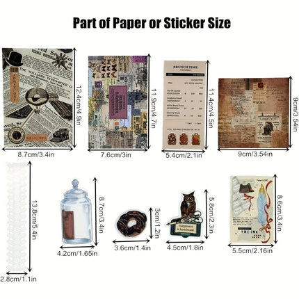 260PCS Vintage Scrapbooking Stickers Paper Pack for Journaling Junk Journal Planners Collage Craft Notebooks Album Coffee and Bread Theme