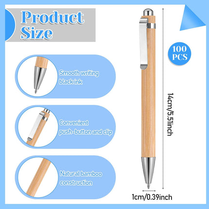 200 Pcs Bamboo Ballpoint Pens Bulk - Retractable Engravable Pens with 1mm Medium Point for Smooth Writing, Custom Corporate Gifts, Journaling Supplies