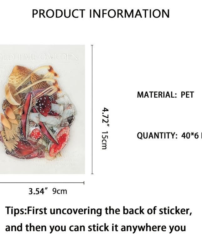 240 Pcs Waterproof Flower Stickers - PET Transparent Floral Mushroom Butterfly Fern Scrapbook Stickers for Journaling, Planners & DIY Crafts