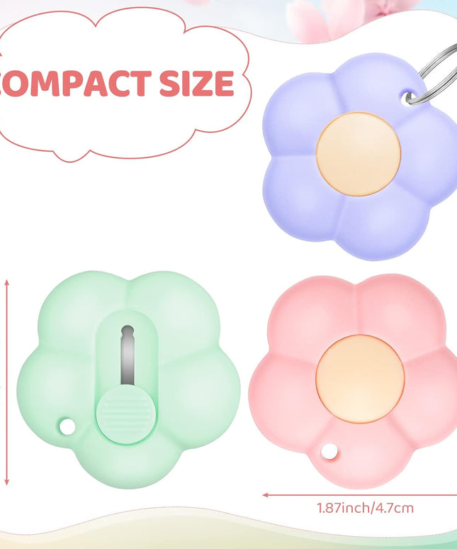 30pcs Flower Shaped Mini Retractable Utility Knives with Keychain Hole for Office, Home, Craft Use
