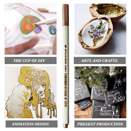 10pcs Metallic Brush Tip Marker Pens Set - Non-Toxic Water-Based Ink for Calligraphy, Card Making, Rock & Mug Painting