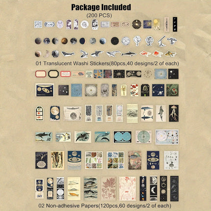 200 Pieces Vintage Ephemera Scrapbooking Supplies Pack for Journaling, Decoupage Paper Scrapbook Stickers Kit for Bullet Junk Journal Planners Collage Craft Notebooks Album