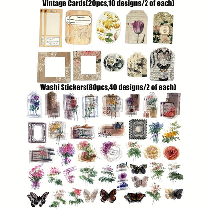 260PCS Vintage Flowers and Butterflies Journaling Scrapbooking Supplies Scrapbook Paper Pack for Junk Journal Planners Collage Craft Notebooks Album