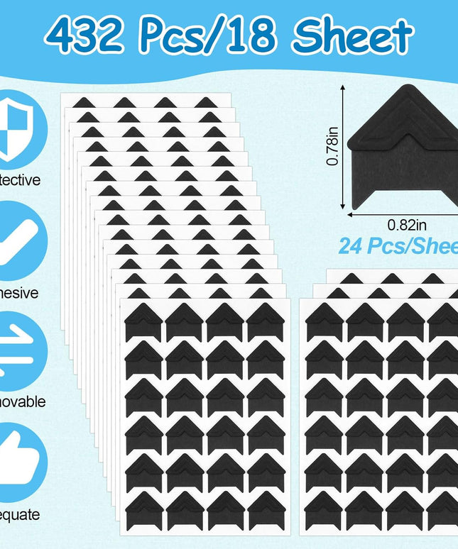 432 Pcs Self-Adhesive Photo Corners - Acid-Free Black Picture Corners for Scrapbooking, Photo Albums, Memory Books & DIY Craft Projects