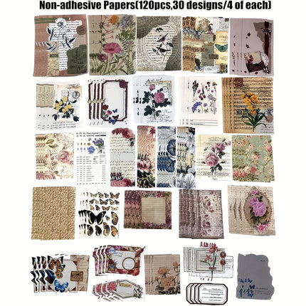 260PCS Vintage Flowers and Butterflies Journaling Scrapbooking Supplies Scrapbook Paper Pack for Junk Journal Planners Collage Craft Notebooks Album