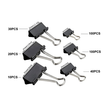 300 Pack Assorted Sizes Binder Clips - 6 Sizes Black Metal Paper Clamps for Office, School, Home Use