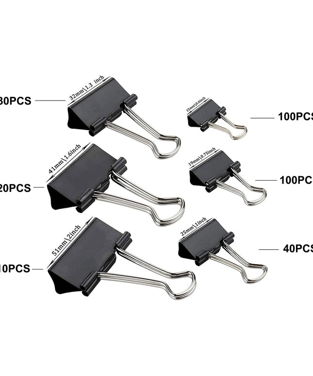 300 Pack Assorted Sizes Binder Clips - 6 Sizes Black Metal Paper Clamps for Office, School, Home Use