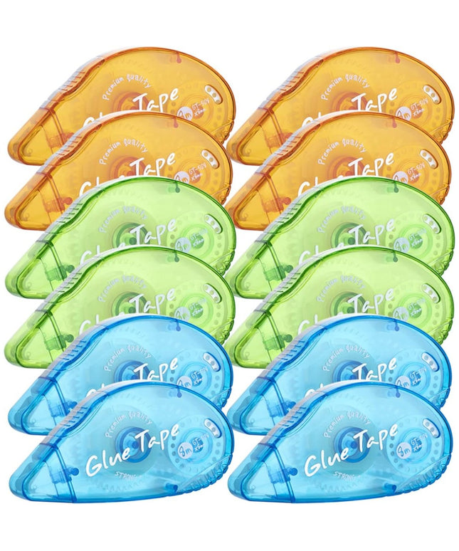 12 Pack Double Sided Tape Roller - Permanent Adhesive Scrapbooking Tape Dispenser for Crafts, Arts Projects
