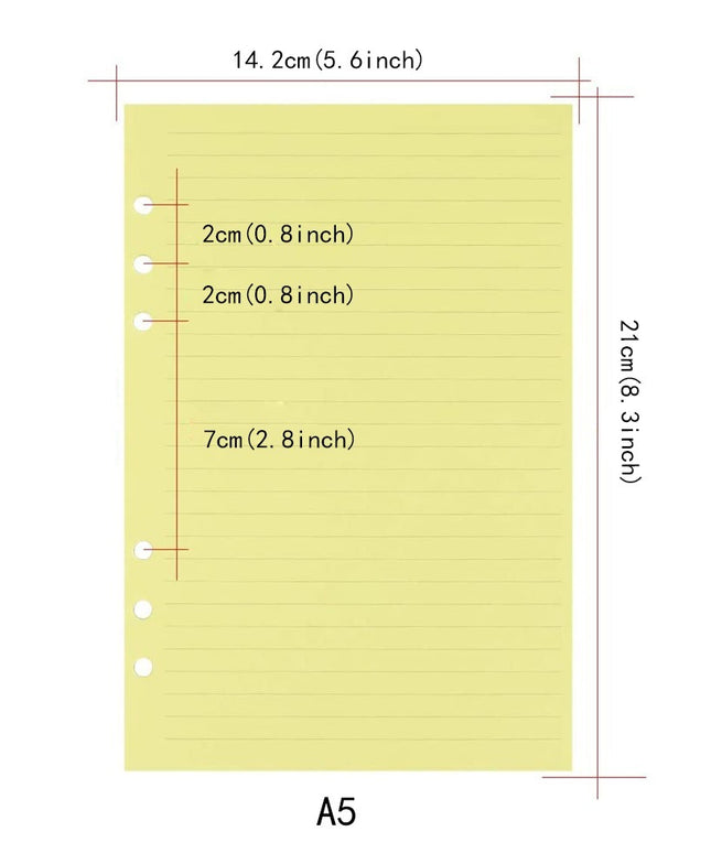 50 Sheets A5/A6 Colorful 6-Hole Punched Ruled Refills Inserts for Personal Size Organizer Binder