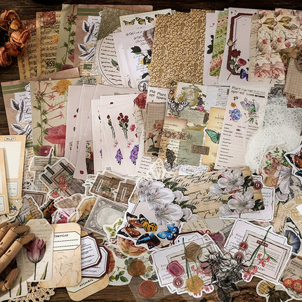 260PCS Vintage Flowers and Butterflies Journaling Scrapbooking Supplies Scrapbook Paper Pack for Junk Journal Planners Collage Craft Notebooks Album