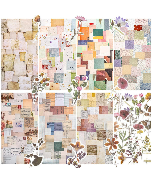 445-Piece Vintage Scrapbook Paper Kit with Floral Stickers | Complete Journaling Supplies for DIY Collage Art, Bullet Journals & Vintage Crafts