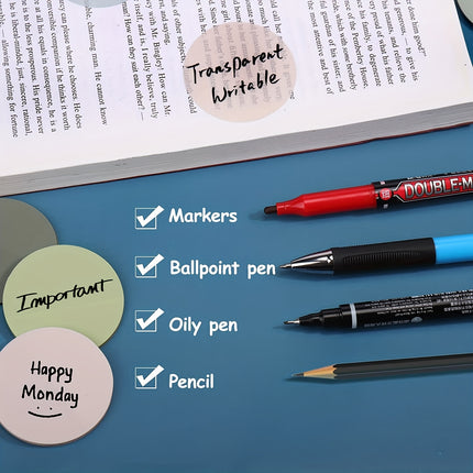 400pcs Morandi Round Transparent Sticky Notes - Clear Waterproof Book Markers & Page Flags for Office & Study Supplies (8 Color Pads)