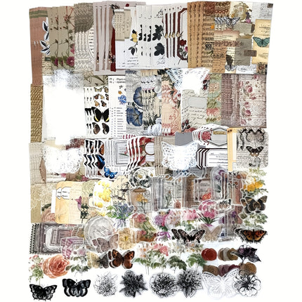 260PCS Vintage Flowers and Butterflies Journaling Scrapbooking Supplies Scrapbook Paper Pack for Junk Journal Planners Collage Craft Notebooks Album