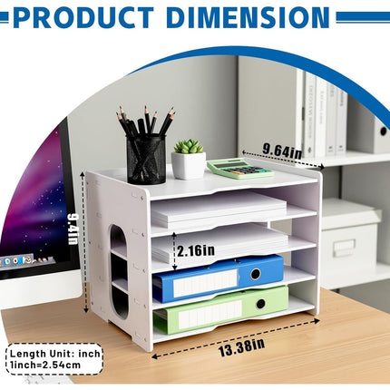 5-Tier Desktop File Organizer, White Paper Sorter and Document Holder for Office Desk, Home, School