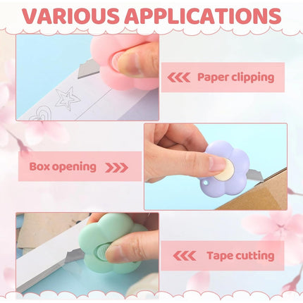 30pcs Flower Shaped Mini Retractable Utility Knives with Keychain Hole for Office, Home, Craft Use