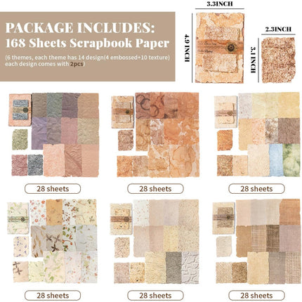 168-Piece Scrapbook Supplies Kit with Textured & Rice Paper | Vintage Craft Paper for Junk Journals, Decoupage, Card Making & Mixed Media Collage