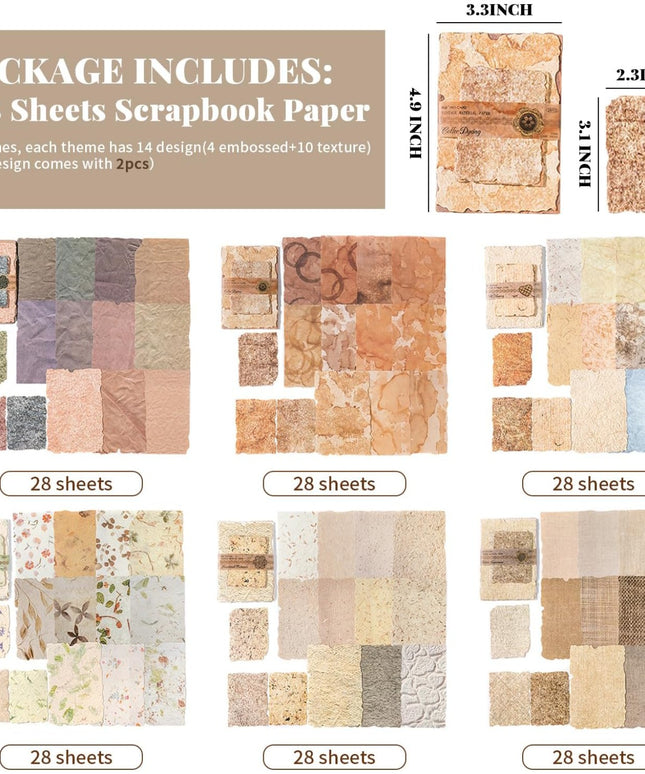 168-Piece Scrapbook Supplies Kit with Textured & Rice Paper | Vintage Craft Paper for Junk Journals, Decoupage, Card Making & Mixed Media Collage