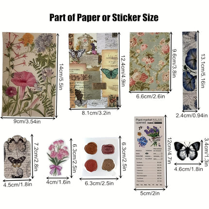260PCS Vintage Flowers and Butterflies Journaling Scrapbooking Supplies Scrapbook Paper Pack for Junk Journal Planners Collage Craft Notebooks Album