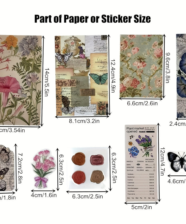 260PCS Vintage Flowers and Butterflies Journaling Scrapbooking Supplies Scrapbook Paper Pack for Junk Journal Planners Collage Craft Notebooks Album