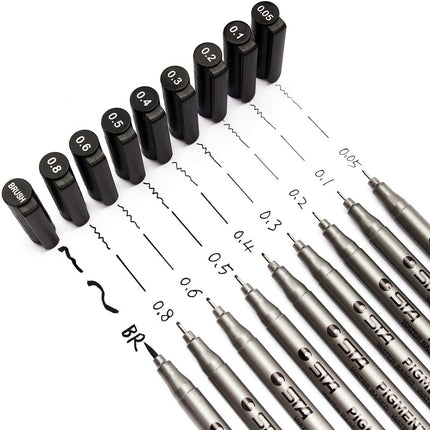 9pcs Micro-Pen Fineliner Set - Waterproof Archival Ink Drawing Pens for Artists, Illustration & Technical Work