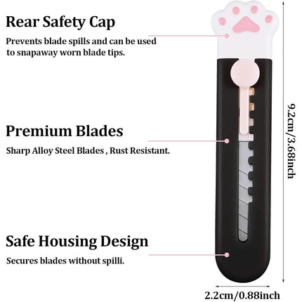 36 Pcs Cute Cat Paw Box Cutter Set - Retractable Utility Knives & Envelope Openers for Office, Home & DIY Craft Supplies