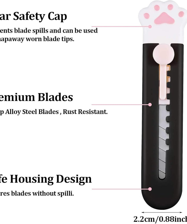 36 Pcs Cute Cat Paw Box Cutter Set - Retractable Utility Knives & Envelope Openers for Office, Home & DIY Craft Supplies