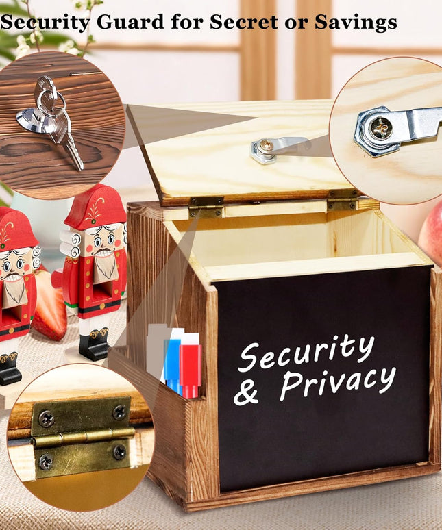 Versatile Wooden Locking Box with Chalkboard & Slot - Multi-Purpose Donation, Suggestion, Prayer & Ballot Box for Wall or Countertop Mount