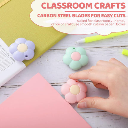 30pcs Flower Shaped Mini Retractable Utility Knives with Keychain Hole for Office, Home, Craft Use