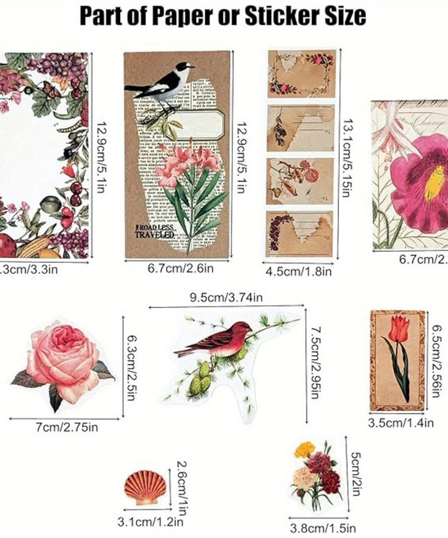 200PCS Vintage Scrapbooking Supplies Kit for Journaling, Scrapbook Sticker Paper Pack for for Bullet Journals Junk Journal Planners Aesthetic Cottagecore Room Decor Wall Art Collage Album