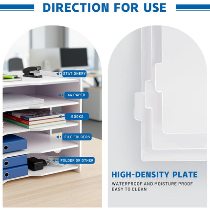 5-Tier Desktop File Organizer, White Paper Sorter and Document Holder for Office Desk, Home, School