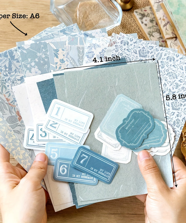 240pcs Vintage Floral Scrapbook Paper Set - 6 Pack A6 Textured Paper with Label Stickers for Collage, Junk Journal & Scrapbooking