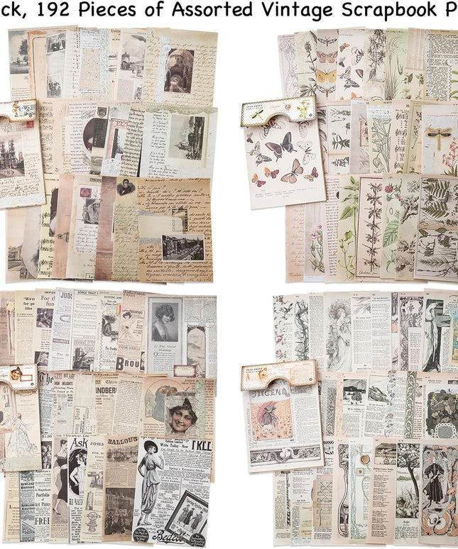 192 Sheets of Scrapbook Paper, Journaling Scrapbooking Supplies Craft Paper Kits Vintage Room Decor Posters Decoupage Paper Ephemera for Junk Journals Bullet Journal Card Making Decorative Background