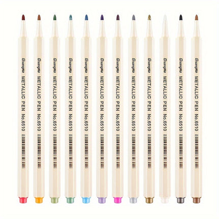 12pcs Fine Point Metallic Marker Pens for Black Paper, Rock Painting, Ceramics & DIY Crafts - Acid-Free Quick Dry