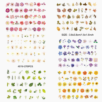 270 Pieces Flower Stickers Set - Waterproof Dried Floral Botanical Journaling Stickers for Scrapbook, Junk Journal, Bullet Journal, Planner & Crafts (1.42 inch/3.6 cm)