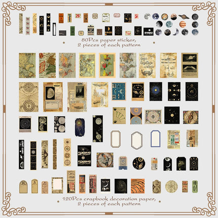 400 Pcs Washi Scrapbook Paper Stickers Set - Nature & Universe Theme Decorative Paper Stickers for Scrapbook Photo Album Journal DIY Craft Projects