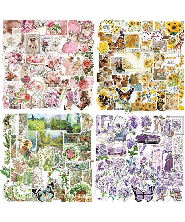 400-Piece Vintage Aesthetic Scrapbook Kit with Cottagecore Stickers & Washi Tape for Bullet Journals