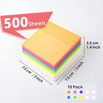500 Sheets Waterproof Transparent Sticky Notes - 10 Pads Translucent Color Memo Pad for Office, School & Home