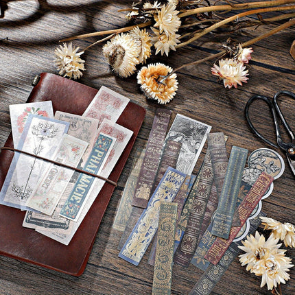 120 Pieces Vintage Scrapbook Washi Stickers - Antique Floral, Title & Book Theme Decals for Journals, Planners, Photo Albums & DIY Projects (8-15cm/3.15-5.9in)