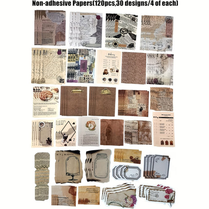 260PCS Vintage Scrapbooking Stickers Paper Pack for Journaling Junk Journal Planners Collage Craft Notebooks Album Coffee and Bread Theme