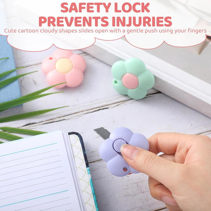 30pcs Flower Shaped Mini Retractable Utility Knives with Keychain Hole for Office, Home, Craft Use