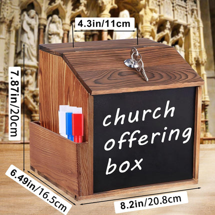 Versatile Wooden Locking Box with Chalkboard & Slot - Multi-Purpose Donation, Suggestion, Prayer & Ballot Box for Wall or Countertop Mount