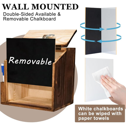 Versatile Wooden Locking Box with Chalkboard & Slot - Multi-Purpose Donation, Suggestion, Prayer & Ballot Box for Wall or Countertop Mount