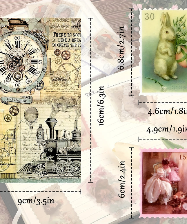 240 Pcs Vintage Washi Stickers Set - 4 Styles Journaling Stickers for Scrapbook, Diary, Notebook, Laptop, Photo Album & DIY Crafts Decoration